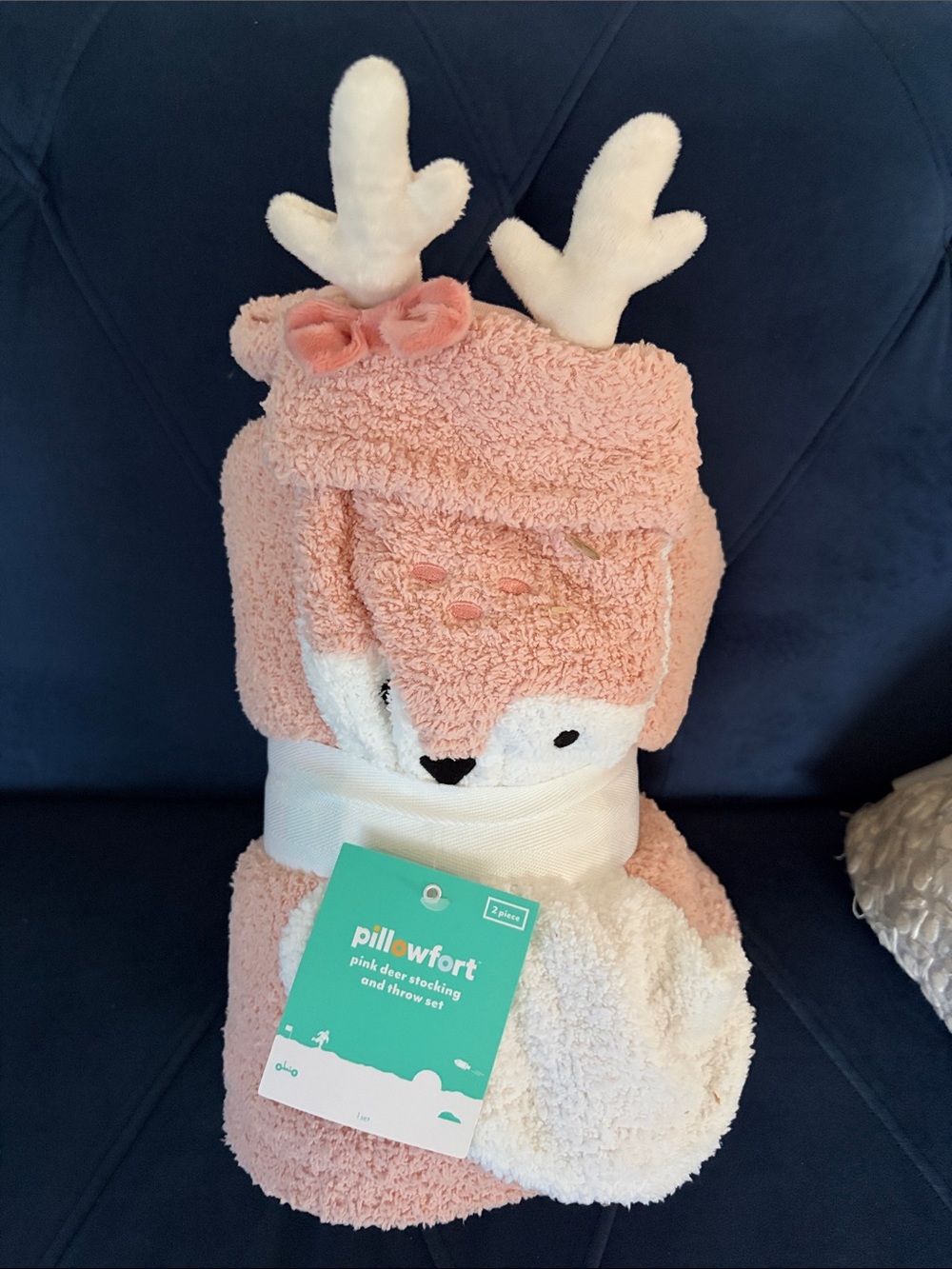 Pillowfort pink Reindeer stocking and throw set